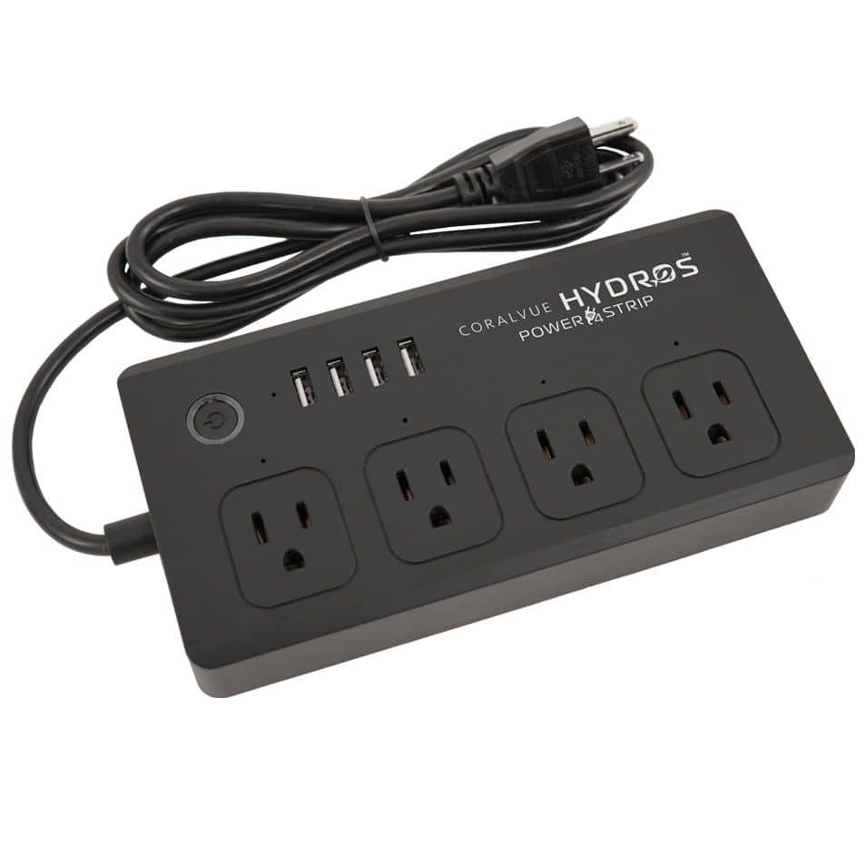 HYDROS 4 Outlet WiFi Power Strip with 4 AC outlets, 4 USB ports, and WiFi connectivity for aquarium equipment control.