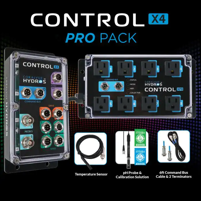 HYDROS Control X4 / XP8 PRO Pack with advanced aquarium monitoring, pH probes, temperature sensors, and WiFi-enabled control.