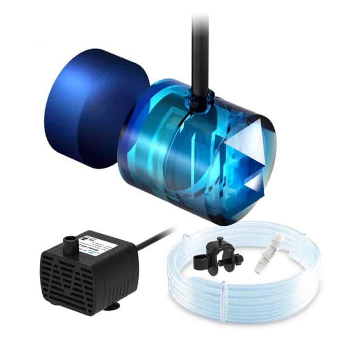HYDROS Auto Top-Off Kit components: water level sensor, DC micro pump, tubing, and siphon break for aquarium automation.