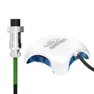 HYDROS Leak Detection Sensor placed near an aquarium stand, providing water detection and customizable alerts for leak prevention.