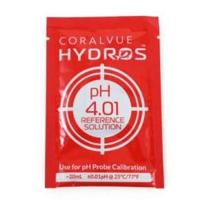 HYDROS pH 4.01 Calibration Fluid packet for accurate pH calibration in saltwater aquariums, essential for maintaining precise water chemistry.