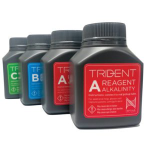 Neptune Systems 2-Month Trident Reagent Kit for alkalinity, calcium, and magnesium testing in aquariums, ensuring accurate water quality monitoring.