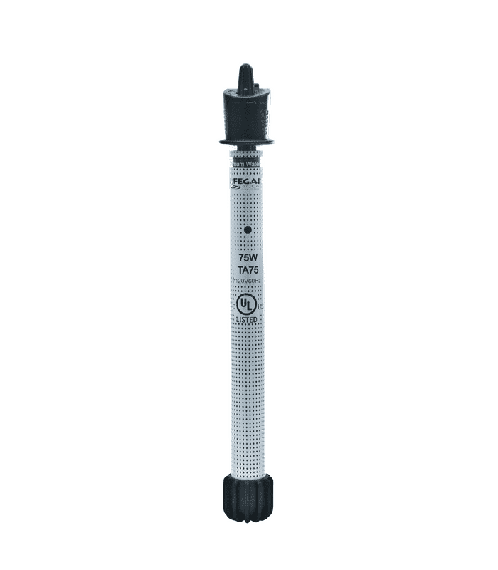 Quartz Glass Heater 75 Watt with LED indicator and suction cups for easy aquarium installation.