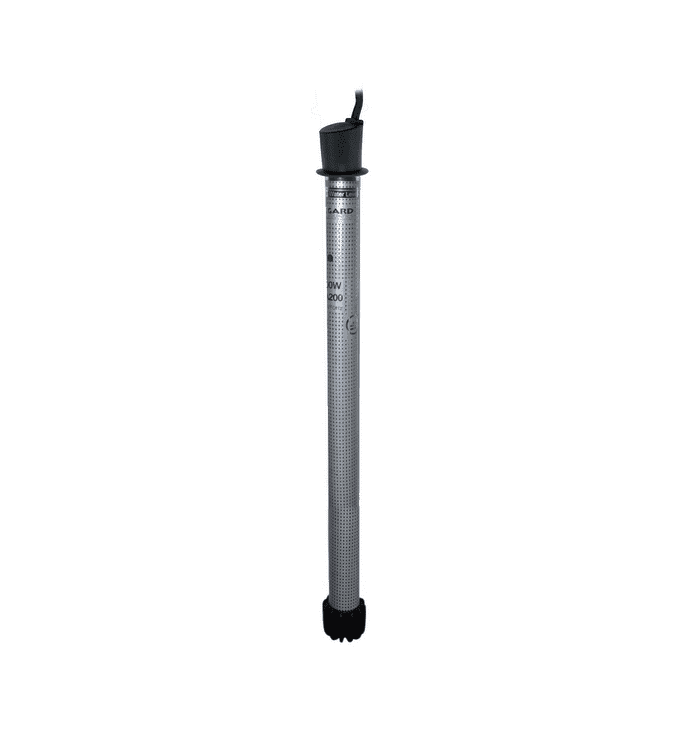 Lifegard Aquatics 200 Watt Pre-Set Quartz Glass Heater for freshwater and saltwater aquariums with LED indicators.