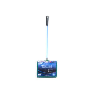 6-inch coarse fish net with durable double-stitched mesh and 13-inch plastic handle for aquarium fish and debris handling.