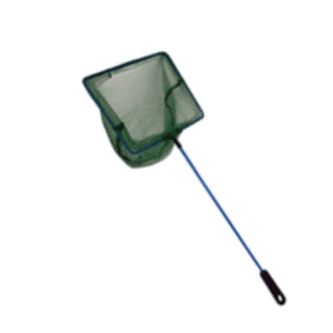 JBJ 8" Coarse Fish Net with a sturdy plastic handle for fish catching, debris removal, and aquarium maintenance.