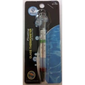 Aquarium Glass Thermometer with Suction Cup for accurate water temperature monitoring, featuring a safety zone indicator.