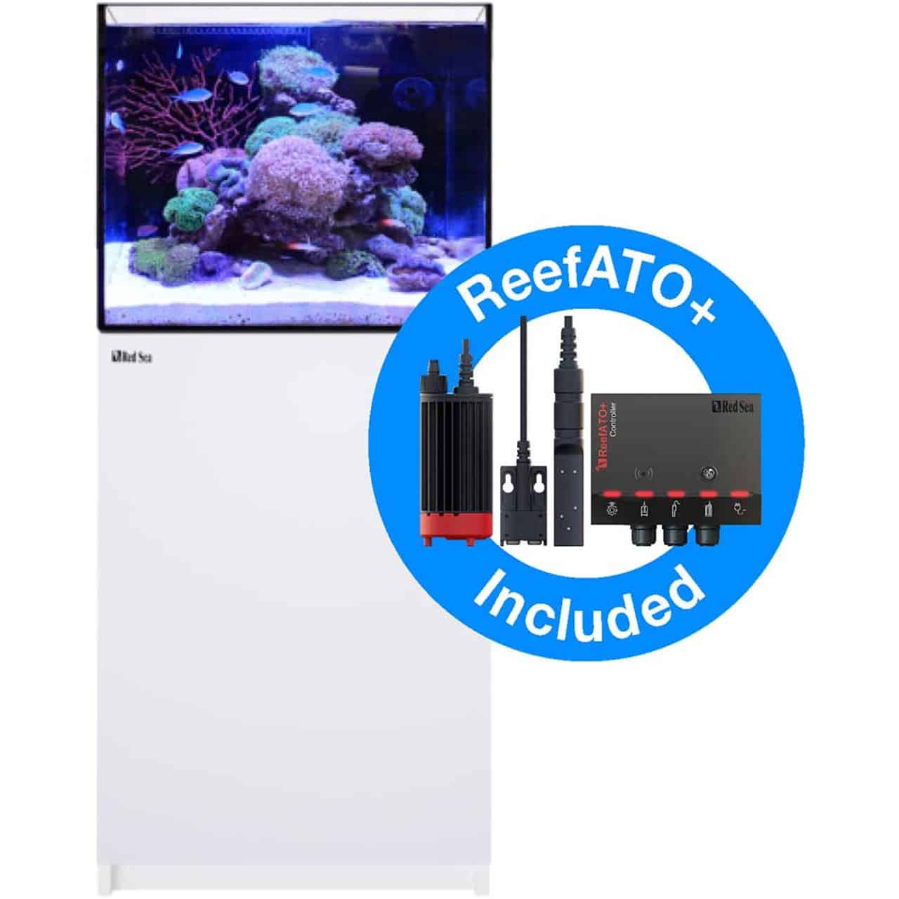 Red Sea Reefer G2+ 170 rimless 33-gallon reef aquarium with ultra-clear glass, built-in sump, and silent filtration system for corals.