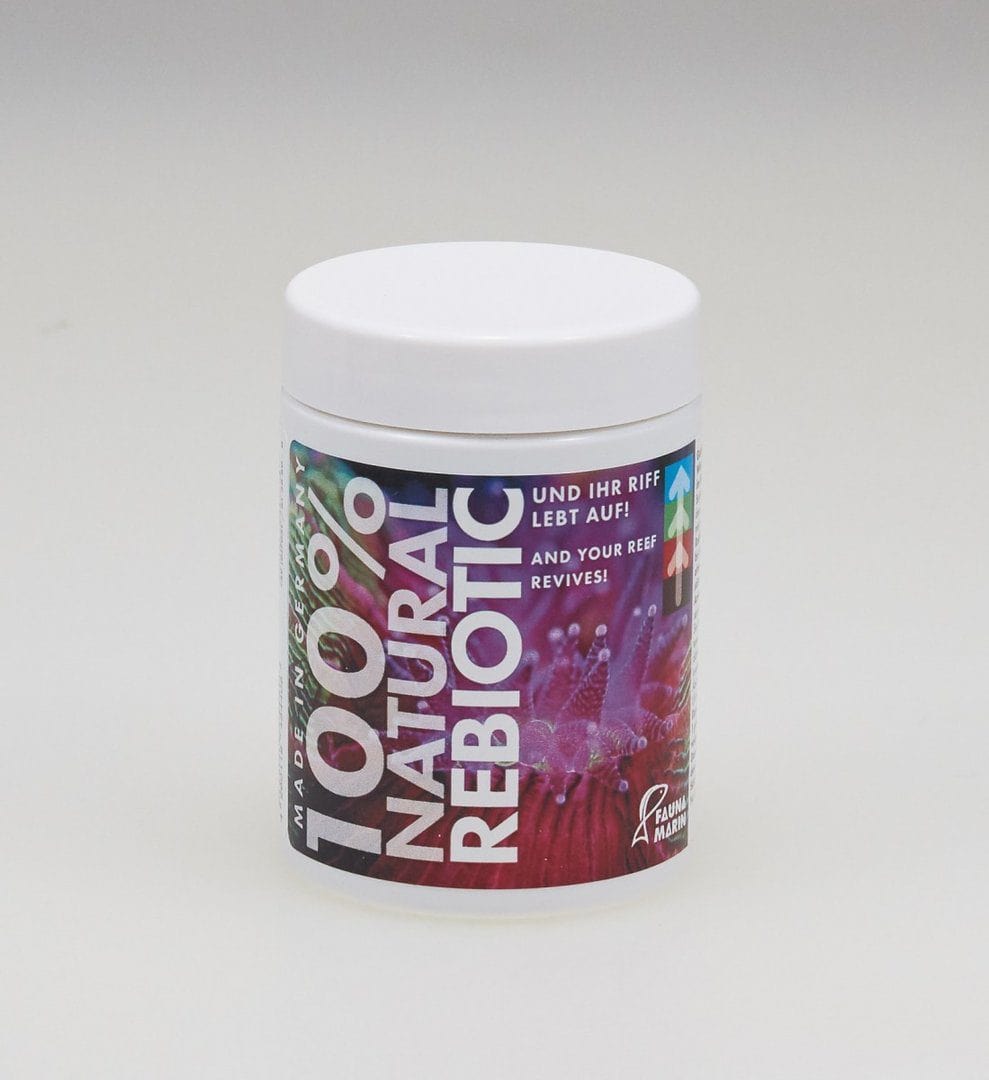One jars of Fauna Marin ReBiotic 100% Natural 100 ml, an aquarium water treatment with beneficial microorganisms.
