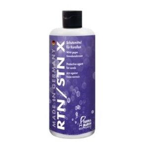 One bottles of RTN/STN X, a specialized reef aquarium supplement for preventing and treating coral tissue loss (RTN/STN).