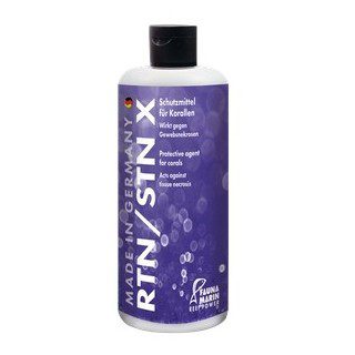 One bottles of RTN/STN X, a specialized reef aquarium supplement for preventing and treating coral tissue loss (RTN/STN).