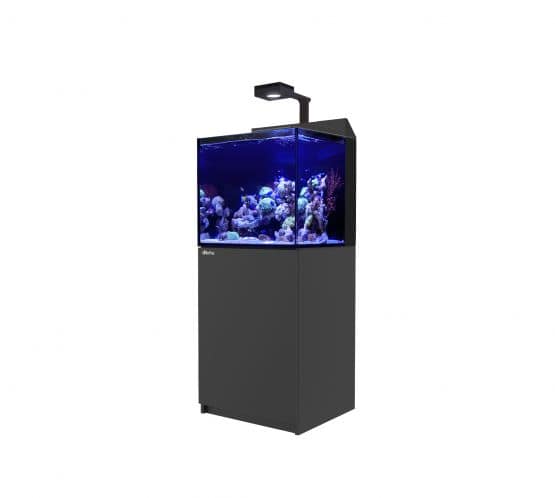 Red Sea Max E 170 ReefLED Complete Reef System in Black with LED lighting, built-in filtration, and a sleek, modern design for saltwater aquariums.
