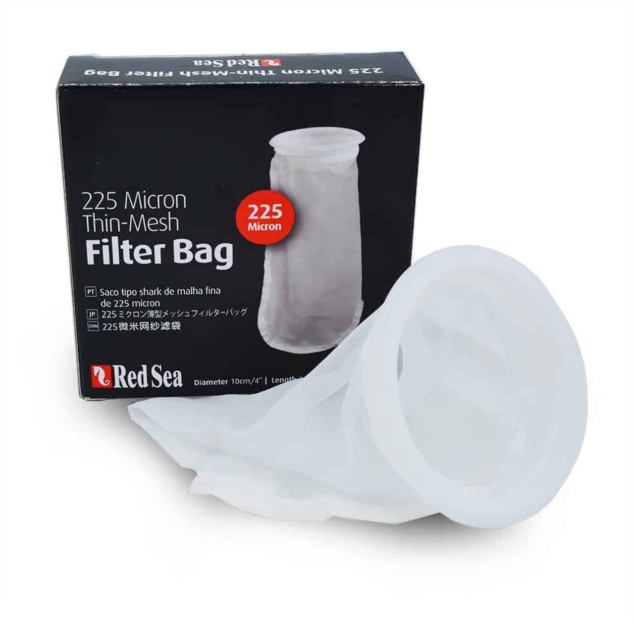 225-micron filter sock for aquariums, Red Sea fine mesh filter bag, sump-compatible mechanical filtration sock, aquarium water clarity filter