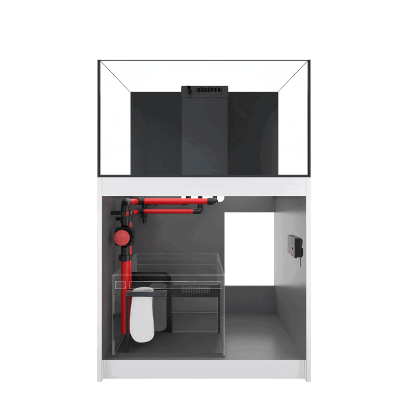 Red Sea Reefer 300 G2 White rimless aquarium with ultra-clear glass, dual return pump outlets, and professional REEF-SPEC sump.
