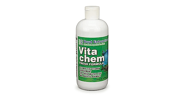 Vita Chem Fresh 16oz bottle with liquid fish supplement, designed for freshwater fish health, immune support, and color enhancement in aquariums.