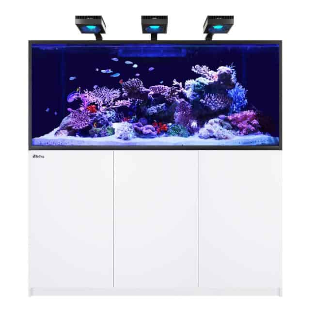 Red Sea Reefer G2+ S 700 White aquarium with cabinet, sump, dual returns, and ReefATO kit included