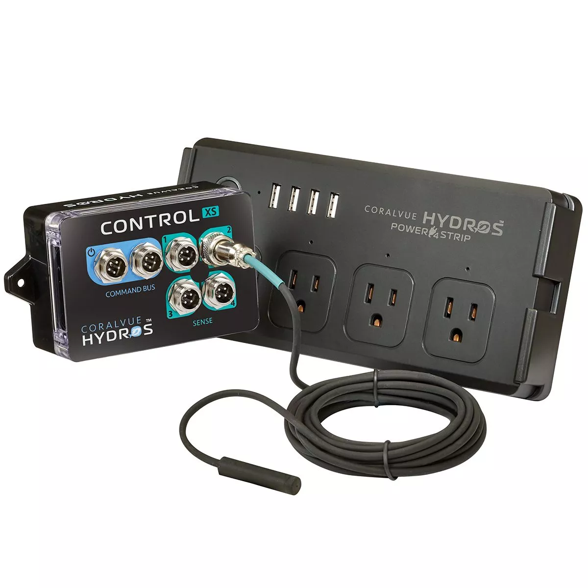 HYDROS Control XS Starter Kit featuring WiFi-enabled power strip, cloud-based app control, and smart aquarium management system.