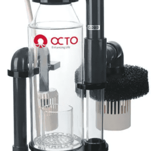 Classic 90 HOB Skimmer by Reef Octopus removing surface waste behind saltwater aquarium