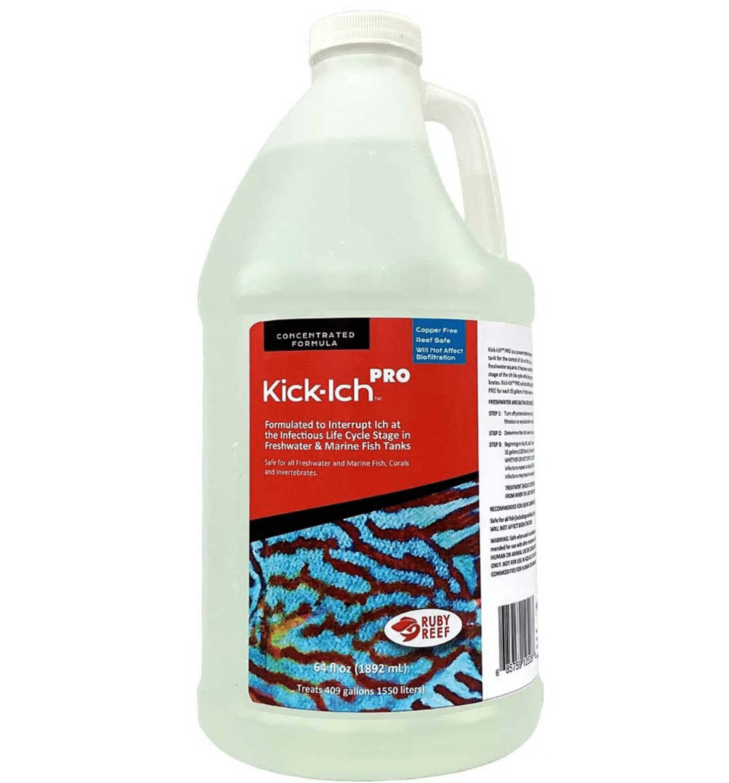 Ruby Reef Kick-Ich Pro Aquarium Water Treatment 64-oz bottle.