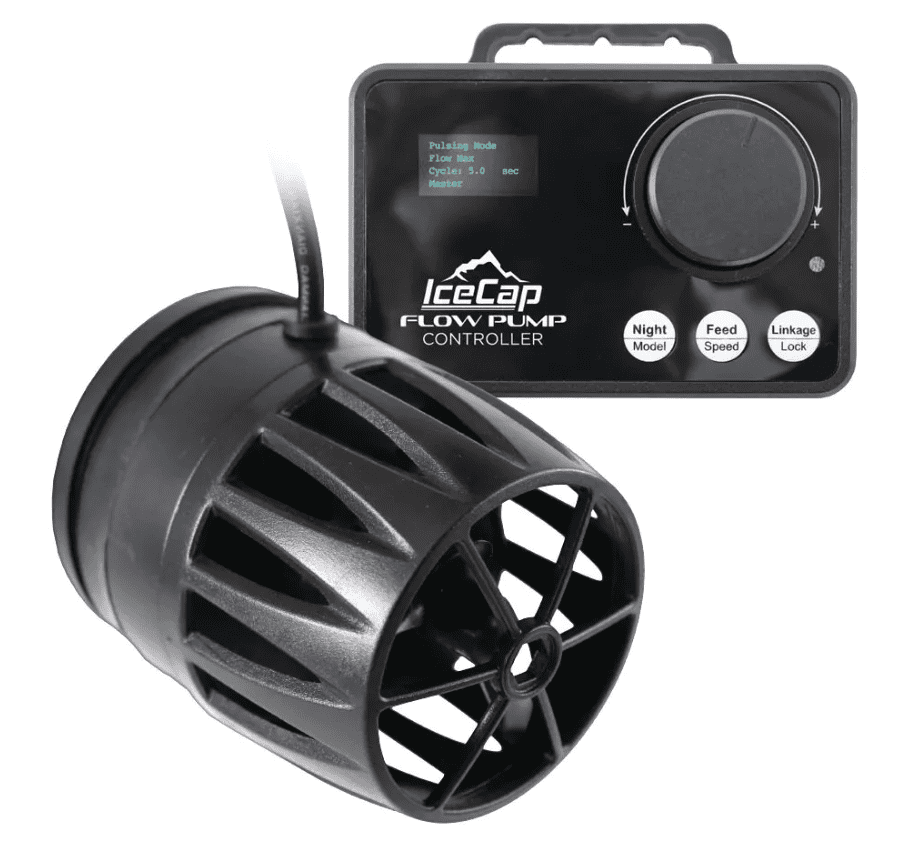 IceCap FP-200 Aquarium Flow Pump with magnetic mount delivering up to 4755 GPH adjustable flow for freshwater and marine aquariums.
