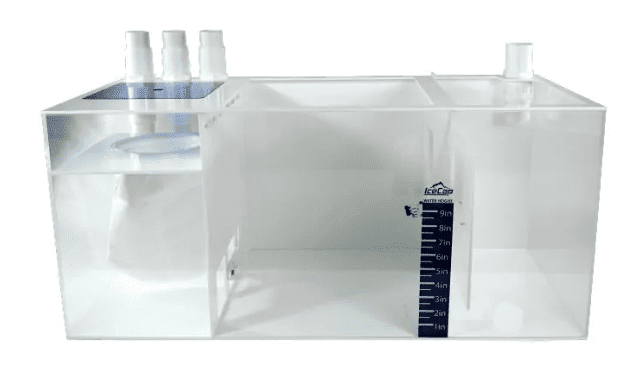 Adapts to aquarium filtration systems, with quiet causing compartments. Spill-over in micron bag.