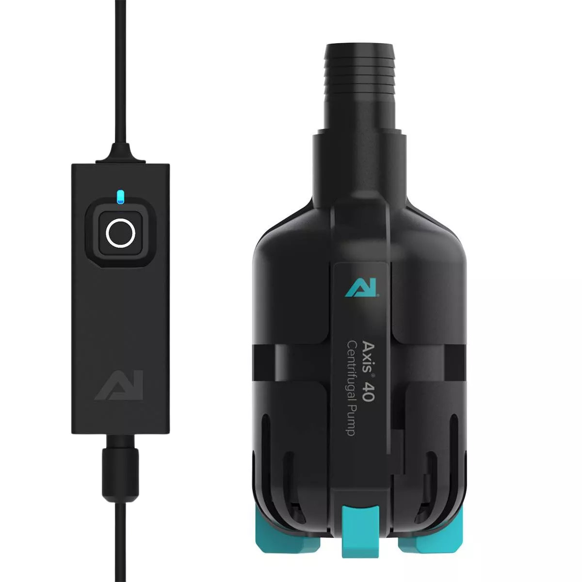 AI Axis 40 aquarium centrifugal pump by Aquaillumination with barbed output and compact body.