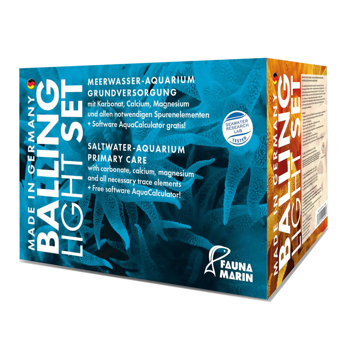 Fauna Marin Balling Light Set reef aquarium mineral dosing kit with calcium, magnesium, and KH supplements.