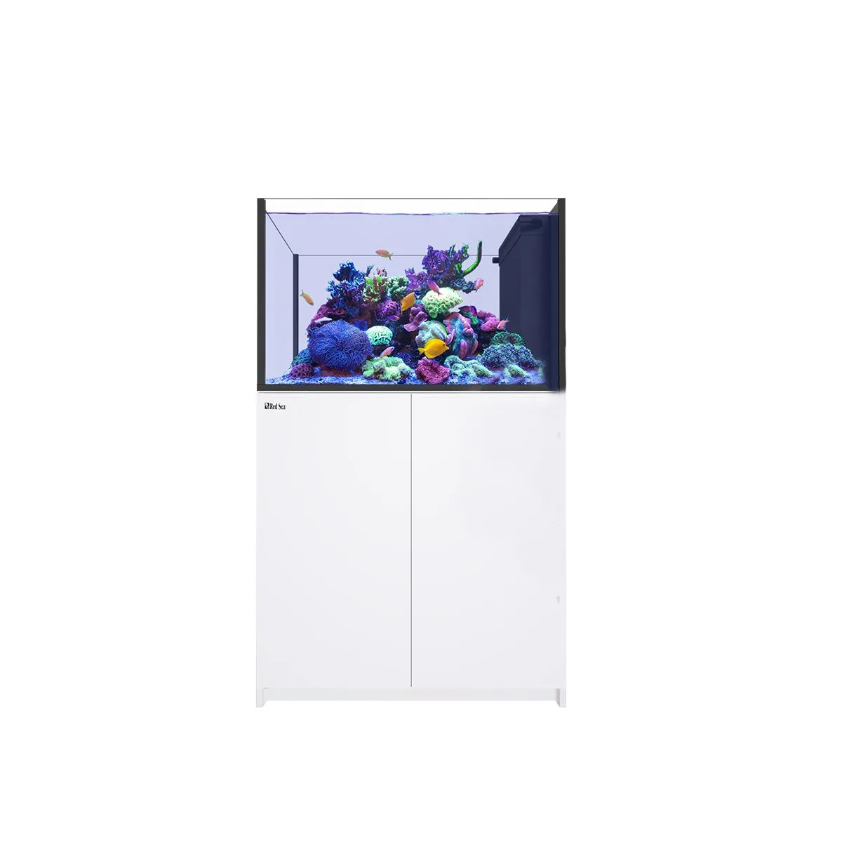 Red Sea REEFER Peninsula 350 G2+ White aquarium with dual-panel design, ReefATO+ auto top-off, and reinforced white cabinet stand