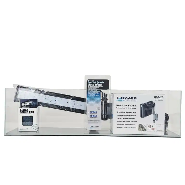 Lifegard Aquatics 11 Gallon Bookshelf Aquarium Kit rimless low iron glass with LED slim HOB filter heater