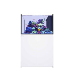 Red Sea REEFER 350 Peninsula G3 White aquarium with ReefLED G2 lighting and Marine-Spec cabinet