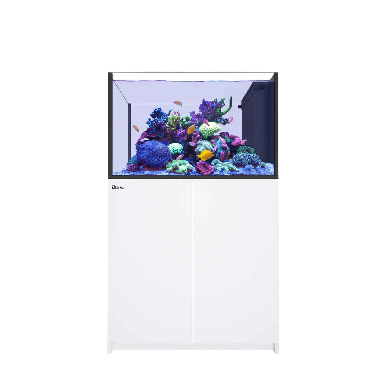 Red Sea REEFER 350 Peninsula G3 White aquarium with ReefLED G2 lighting and Marine-Spec cabinet