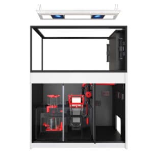 Red Sea REEFER MAX Peninsula 500 G3 White aquarium with ReefLED lighting, ReefWave flow pumps, and smart ReefBeat connectivity.