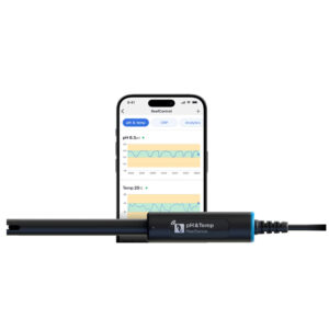 ReefBeat app showing real-time pH and temperature graphs for the Red Sea ReefSense pH and Temp Probe
